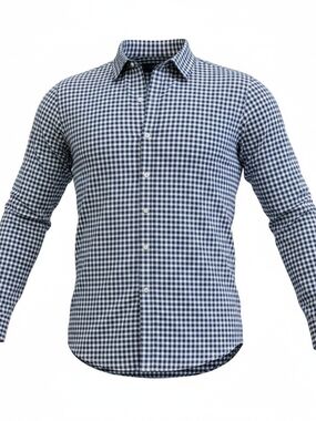 Stafford Mens 18 34-35 Blue Gingham Check Dress Shirt Travel Wrinkle Free Oxford